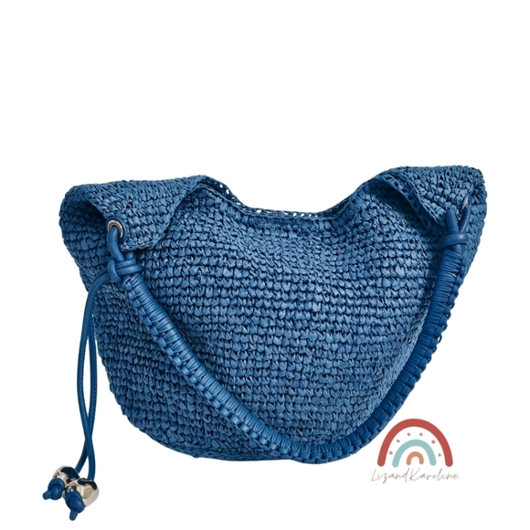 New! Madewell The Camren Straw Bag with Leather Trim in Distant Ocean - Picture 10 of 16